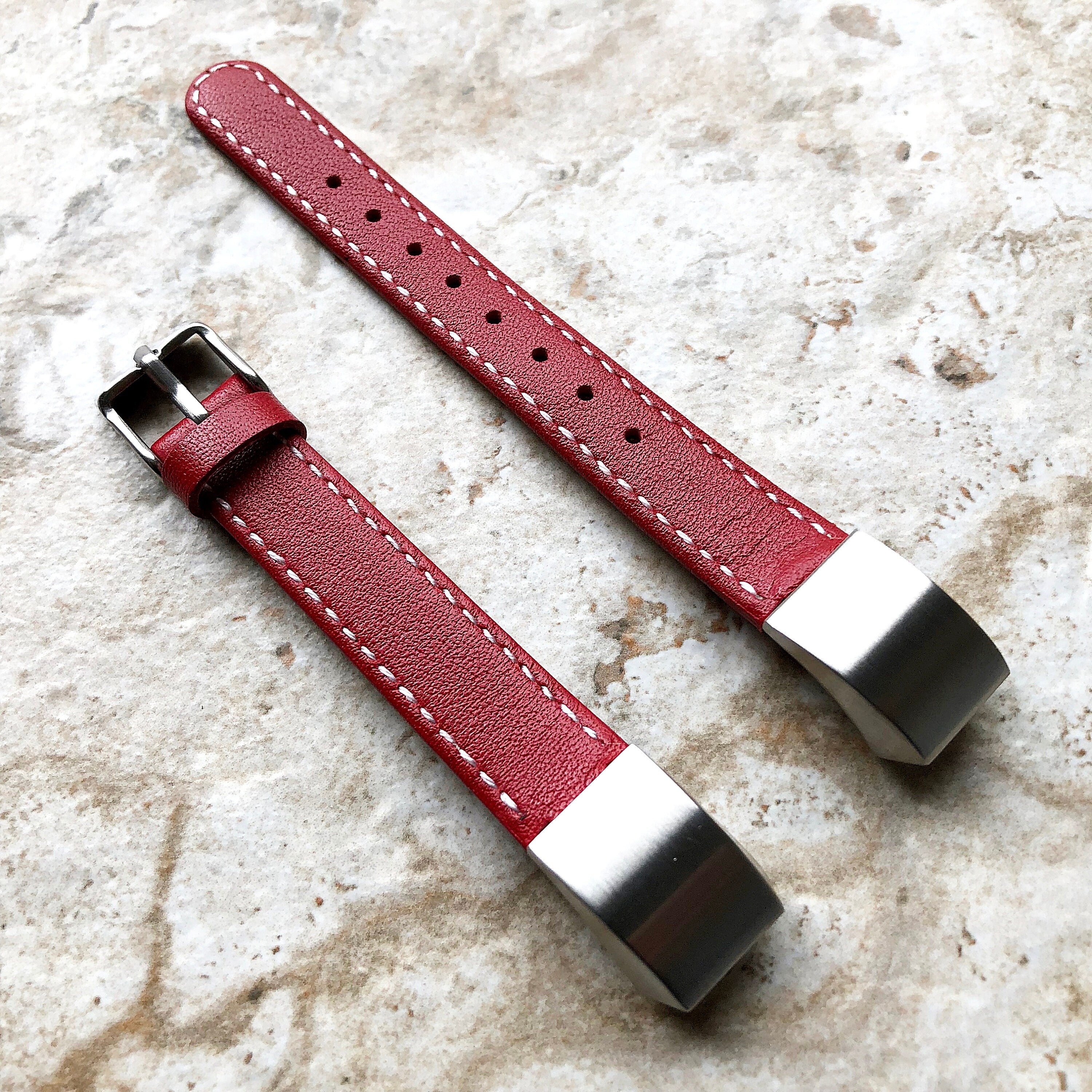 Fitbit Alta HR Red Stylish Unisex Soft Leather Band Strap with Stitching Details Quick Release Adapters Included Ready to Attach
